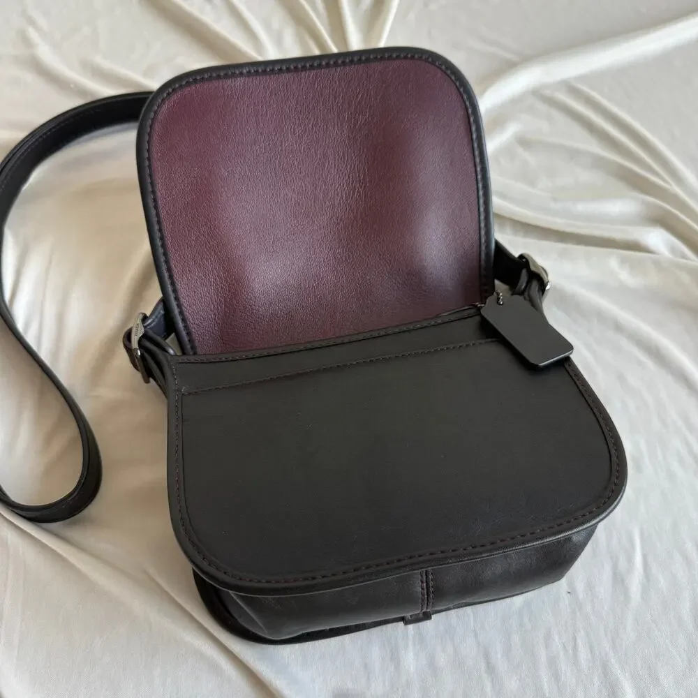 Vintage Coach Black Leather Saddle Bag - Red Contrast Stitching